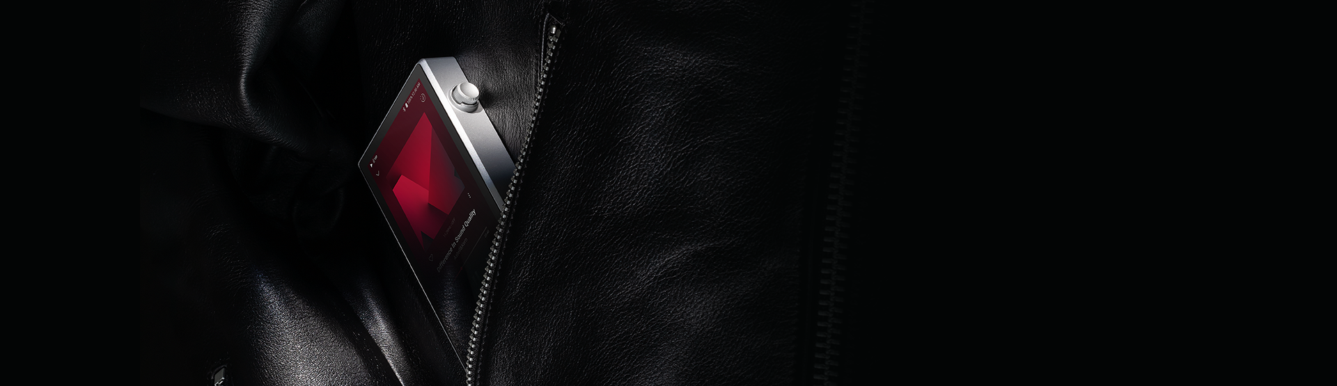 Astell&Kern PD5 in Silver carried in a leather jacket pocket